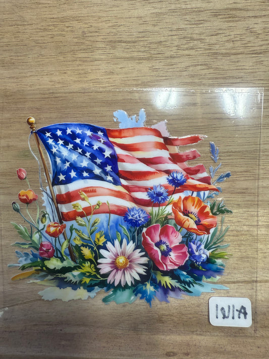 American Flag And Flowers A161